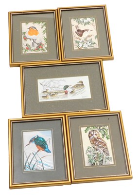 Lot 30 - Five Cash's silk ornithological pictures,...