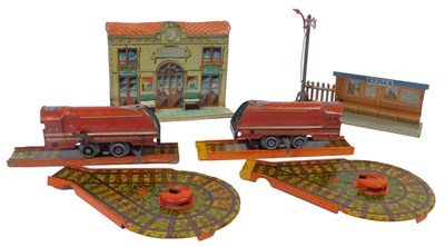 Lot 577 - A tinplate clockwork train, possibly Mettoy, a...