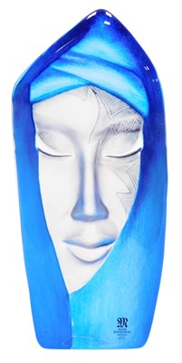 Lot 49 - A Mats Jonasson blue glass face sculpture, of...