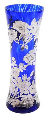 Lot 62 - A late 20thC blue glass vase, of waisted form,...