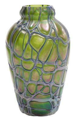 Lot 53 - A late 19thC iridescent green glass vase, by...