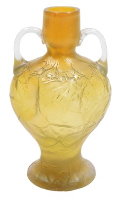 Lot 67 - A late 19thC twin handled citron glass vase,...