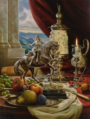 Lot 296 - Gyala Boros. Still life study - semi-clad lady...