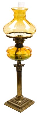 Lot 78 - An early 20thC brass Corinthian column oil...