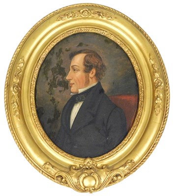 Lot 87 - English School (19thC). Half length portrait...