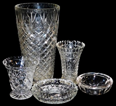 Lot 88 - A heavy cut glass vase, of tapering form,...