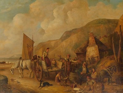 Lot 16 - William Shayer (1811-1892). Fisherfolk in...