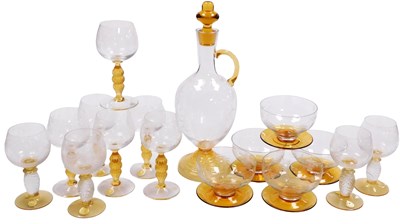 Lot 138 - A Theresienthal clear and amber cut glass set...
