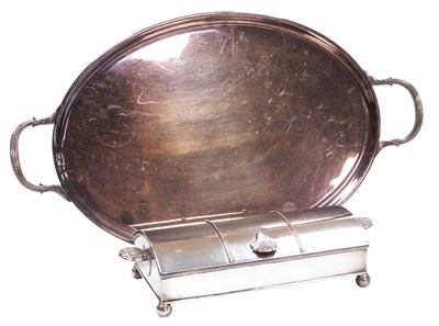 Lot 140 - A 19thC Sheffield plate desk stand, of domed...
