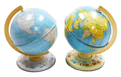 Lot 154 - Two Chad Valley tin plate terrestrial globes,...