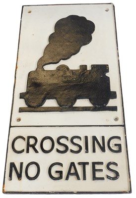 Lot 93 - A cast iron railway sign marked CROSSING NO...
