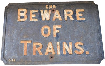 Lot 94 - A cast iron railway sign marked GNR BEWARE OF...