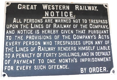 Lot 94b - A cast railway sign marked GREAT WESTERN...