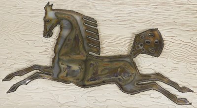 Lot 182 - A late 20thC relief metal picture of a horse,...