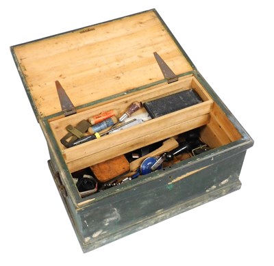 Lot 199 - A green painted pine tool chest, containing...