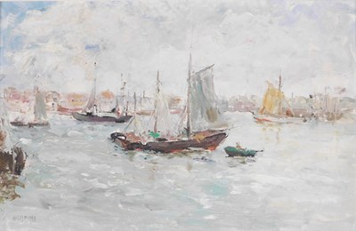 Lot 223 - Elanini (Italian 20thC). Harbour scene with...