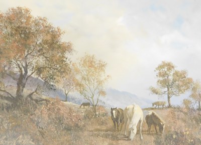 Lot 225 - Glynn Carter (British 20thC). Horses grazing...