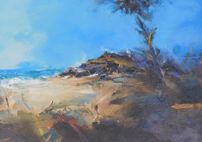 Lot 58 - Derek Menary (b.1943). Coastal scene, acrylic,...