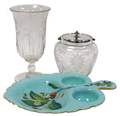Lot 238 - A late 19thC turquoise glass strawberry dish,...