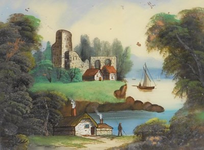 Lot 242 - 19thC School. Reverse painting on glass, river...
