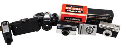 Lot 278 - An Olympus OM10 camera, Trip 35 camera,...