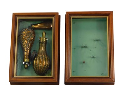 Lot 10 - Three copper powder flasks, one named for Dams,...