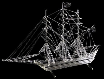 Lot 282 - A cut glass model of a three-masted sailing...