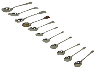 Lot 33 - Various silver spoons, one bearing enamelled...