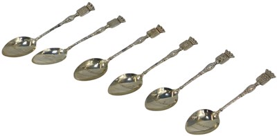 Lot 34 - Six Continental white metal souvenir coffee...