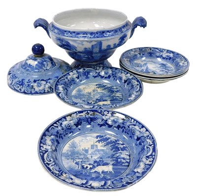 Lot 298 - An early 19thC blue and white pottery soup...