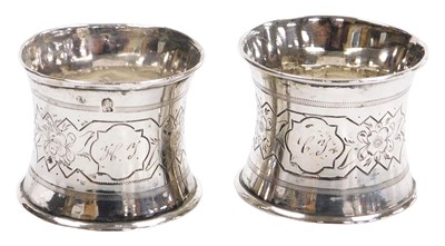 Lot 367 - A pair of late 19thC Russian silver napkin...