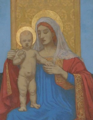 Lot 375 - 19thC The Virgin Mother and Child, gouache on...