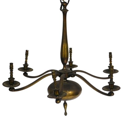 Lot 388 - A 17thC style brass six branch chandelier,...