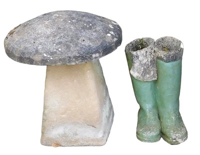 Lot 399 - A staddle stone, 49cm high, and a pair of...
