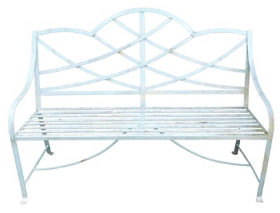 Lot 402 - A turquoise painted cast iron two seater bench,...