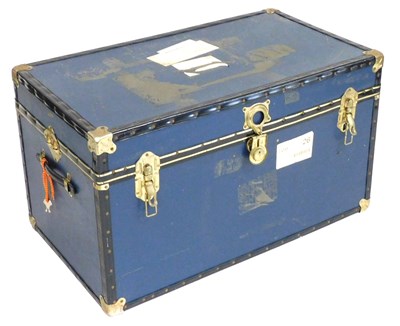 Lot 410 - An early 20thC blue canvas cabin trunk, 90cm x...