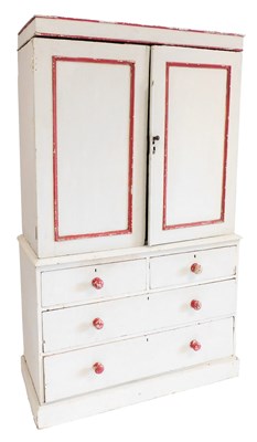 Lot 414 - A Victorian pine linen press, later painted in...
