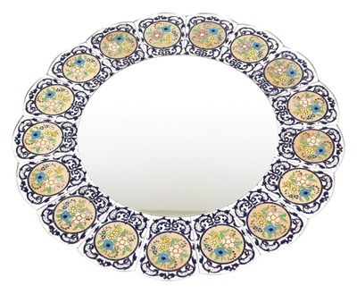 Lot 438 - A circular ceramic tile and white metal framed...