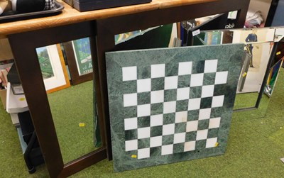 Lot 2136 - A marble chess board, 63cm x 61cm, together...