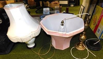 Lot 2174 - A brass table lamp base, together with a...