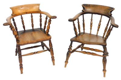 Lot 486 - Two 19thC smoker's bow chairs, one with elm...