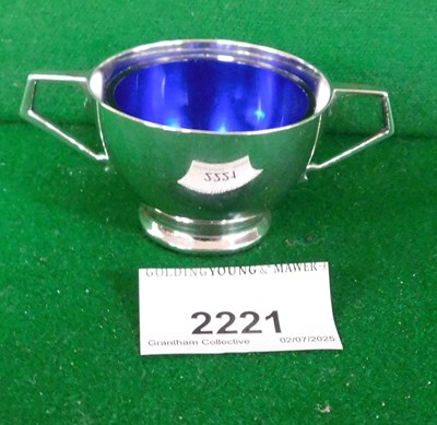 Lot 2221 - A silver twin handled silver salt, with a blue...