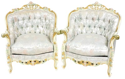 Lot 492 - A pair of Louis XV style painted and giltwood...