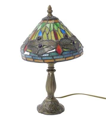 Lot 205 - A Tiffany style table lamp, the cylindrical...