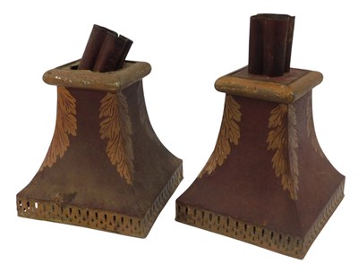 Lot 289 - A pair of 19thC toleware candle stands, of...
