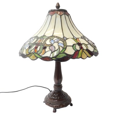 Lot 209 - A Tiffany style table lamp, the cylindrical...