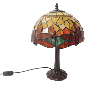 Lot 218 - A Tiffany style table lamp, the shade...