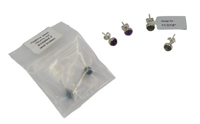 Lot 109 - Three pairs of stud earrings, each stone set,...