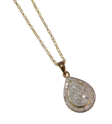 Lot 112 - A 9ct gold pendant and chain, the teardrop cut...