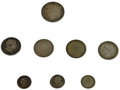 Lot 295 - Mixed coinage, comprising silver shillings, a...